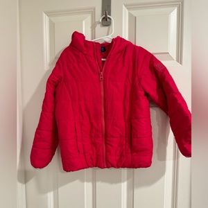 Gap prima-loft girls coat 5 hot pink hooded zip front lightweight
